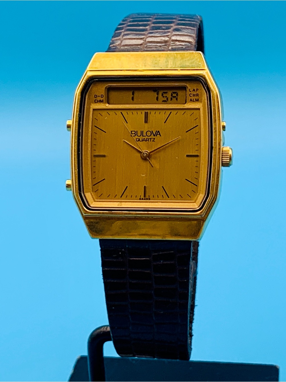 BULOVA Men’s Vintage 1983 Ana-Digi Wristwatch Chrono German Movt Works New Batt